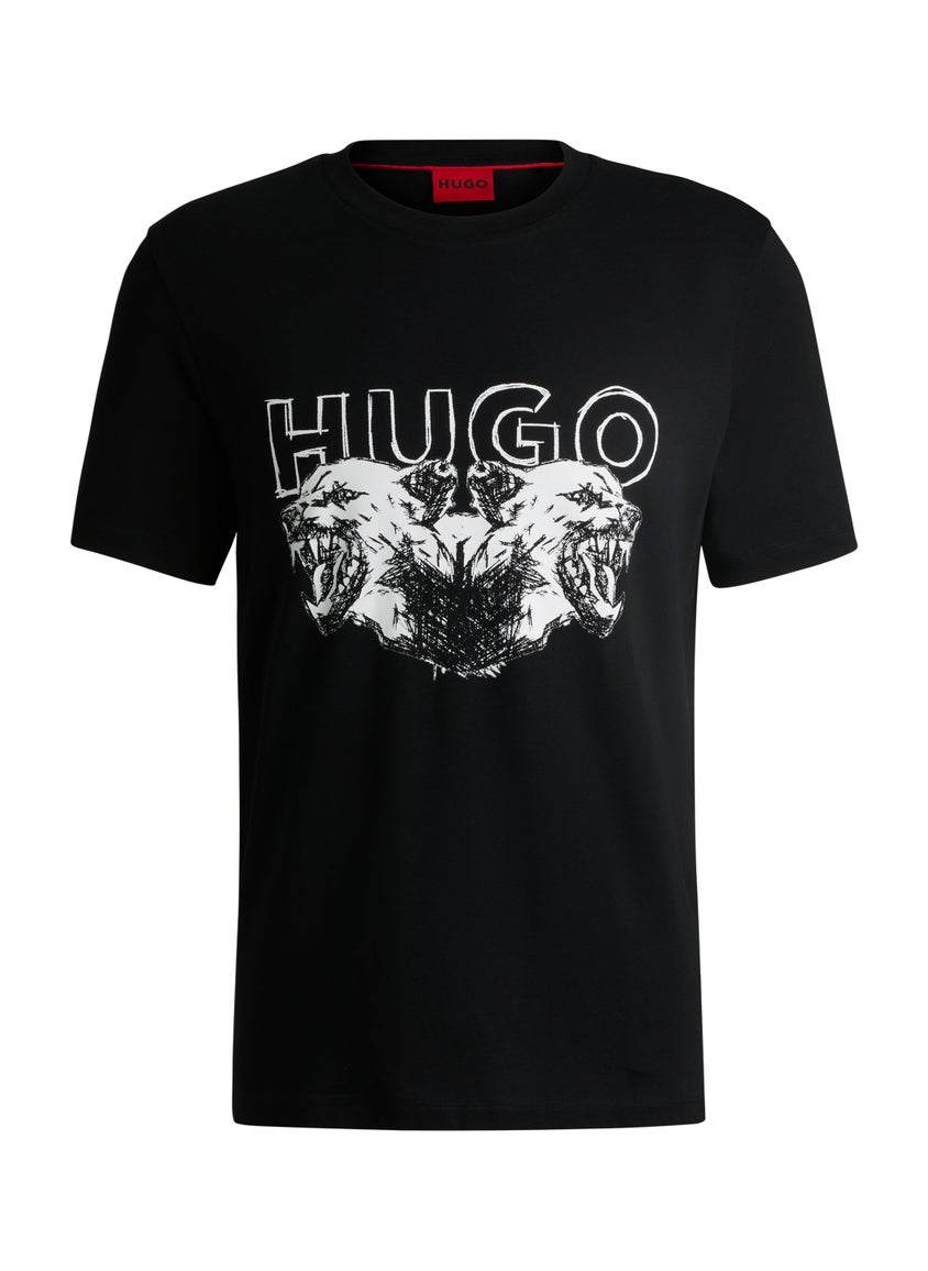 Cotton-jersey T-shirt with logo and animal graphic