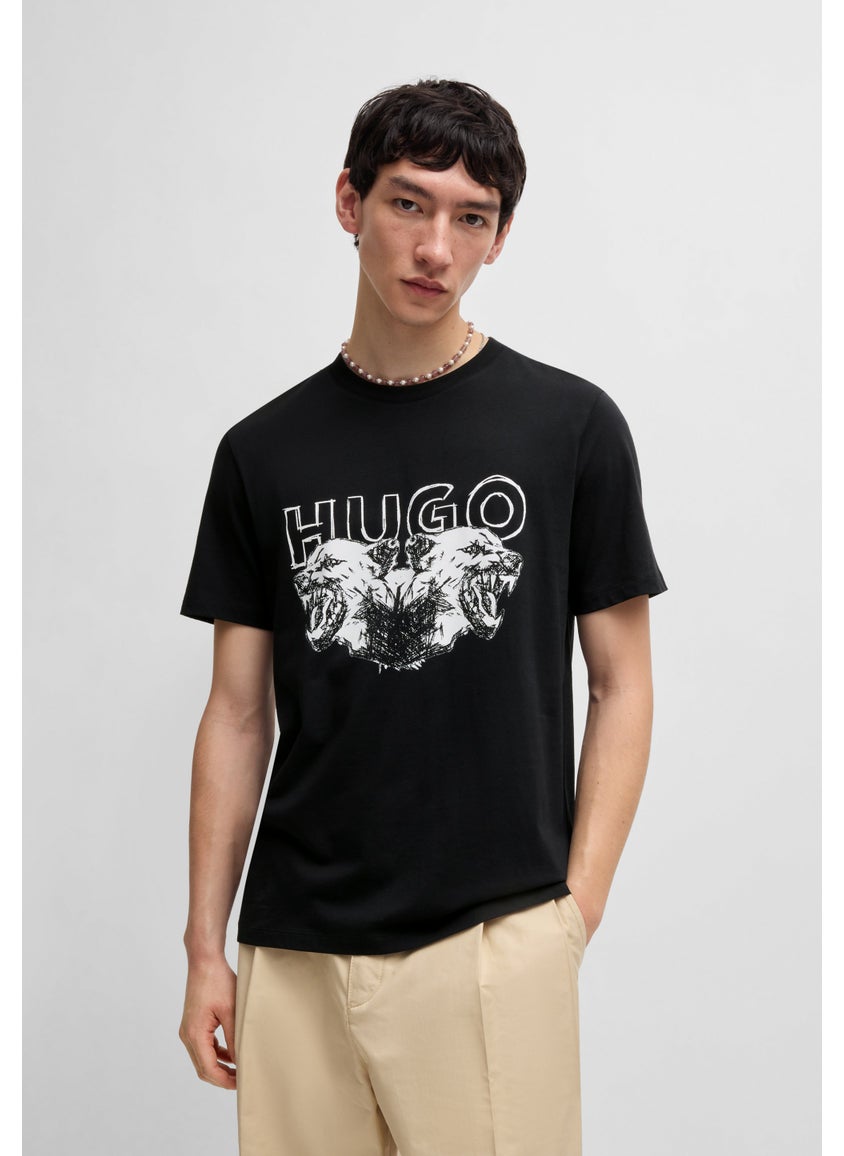 Cotton-jersey T-shirt with logo and animal graphic