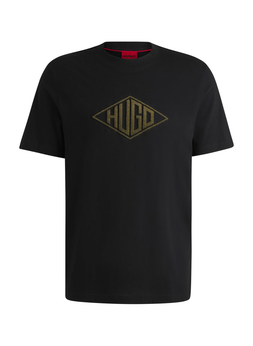 Cotton-jersey T-shirt with geometric logo embroidery