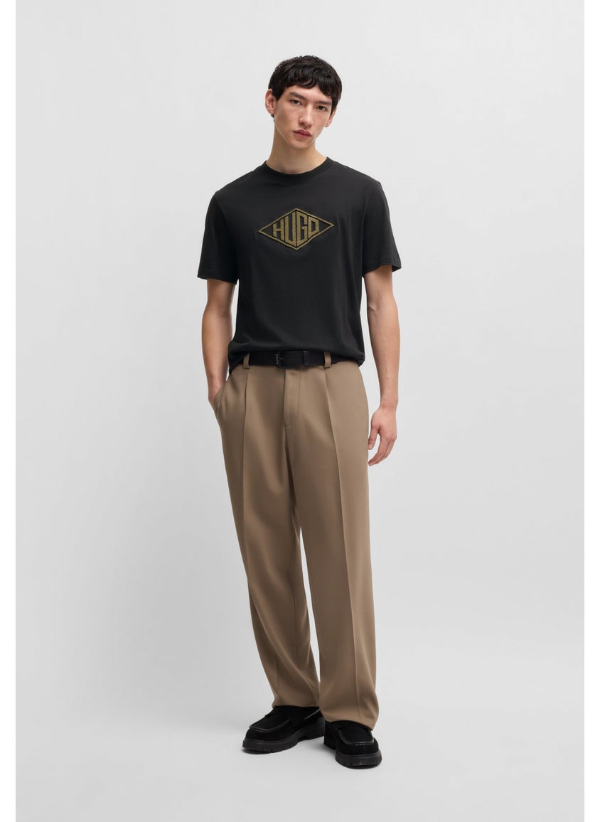Cotton-jersey T-shirt with geometric logo embroidery