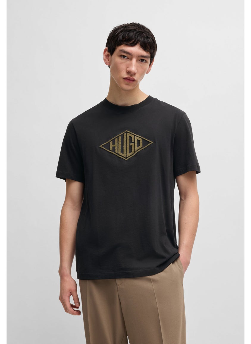 Cotton-jersey T-shirt with geometric logo embroidery