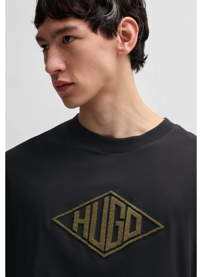 Cotton-jersey T-shirt with geometric logo embroidery