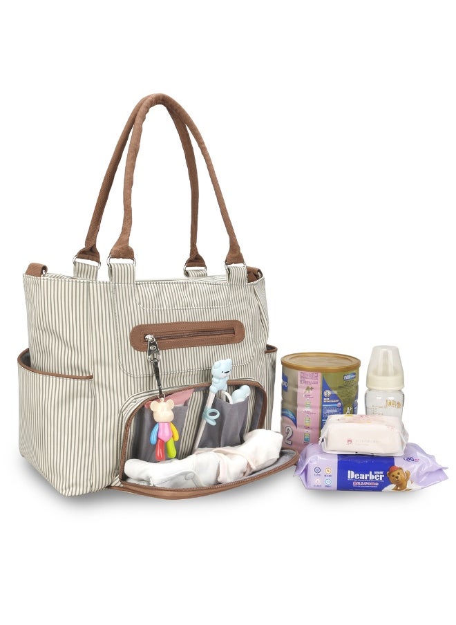 Set Of 6 Diaper Bag With Hooks And Nappy Changing Mat - Ivory White