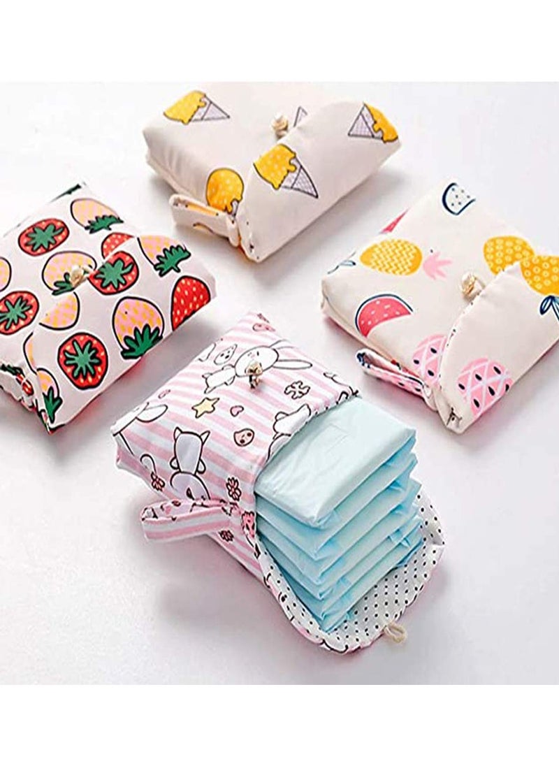 5 Pieces Portable Sanitary Napkin Storage Bag Cute Sanitary Storage Bag with Button and Hanging Loop Rectangular Storage Bag Menstrual Pad Bags for Women Girls Cosmetics Candy