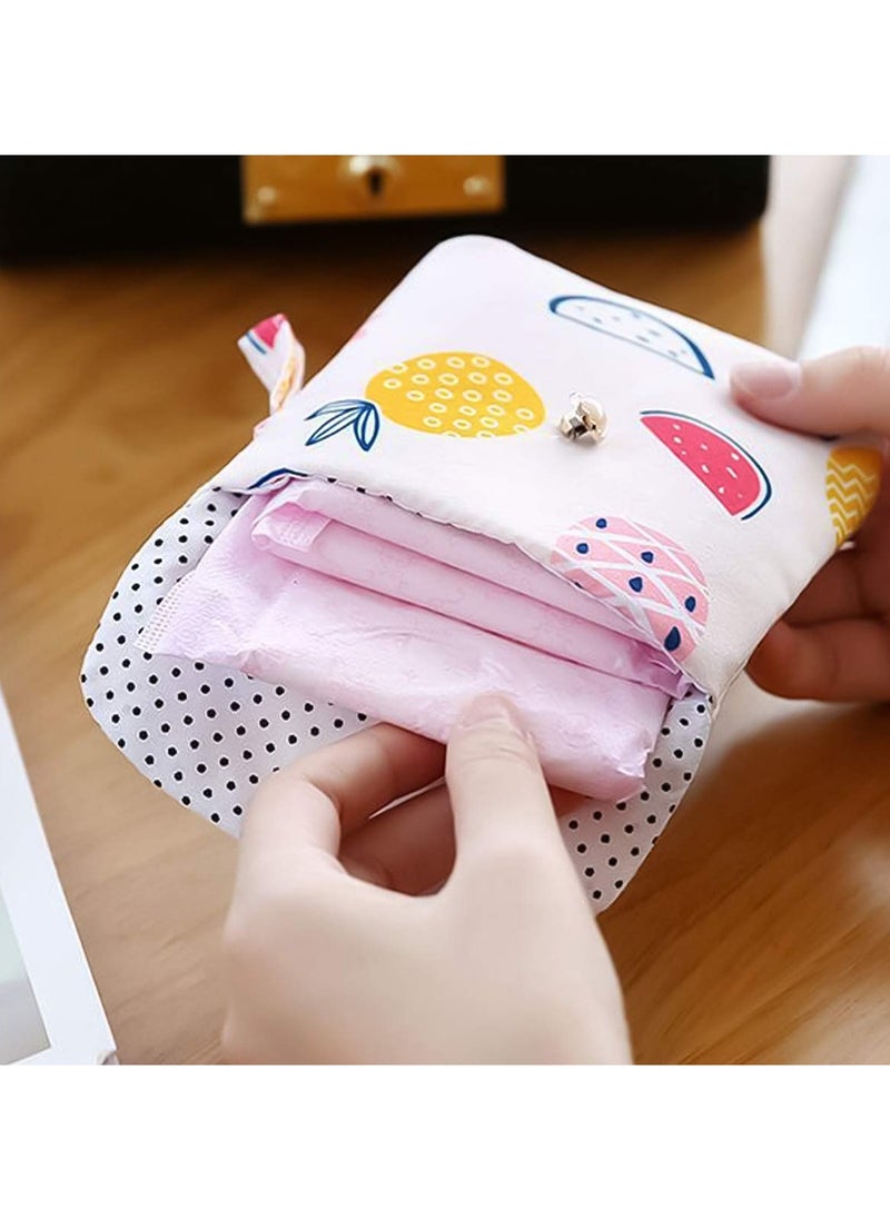 5 Pieces Portable Sanitary Napkin Storage Bag Cute Sanitary Storage Bag with Button and Hanging Loop Rectangular Storage Bag Menstrual Pad Bags for Women Girls Cosmetics Candy