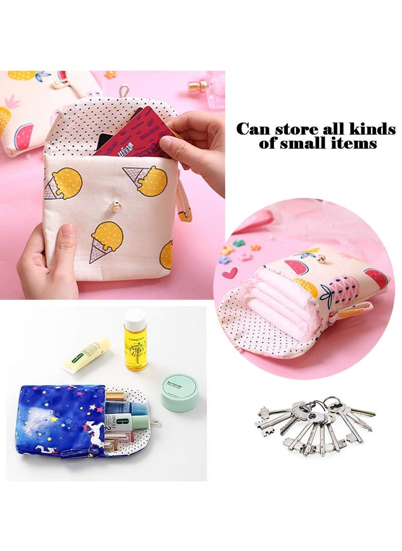 5 Pieces Portable Sanitary Napkin Storage Bag Cute Sanitary Storage Bag with Button and Hanging Loop Rectangular Storage Bag Menstrual Pad Bags for Women Girls Cosmetics Candy