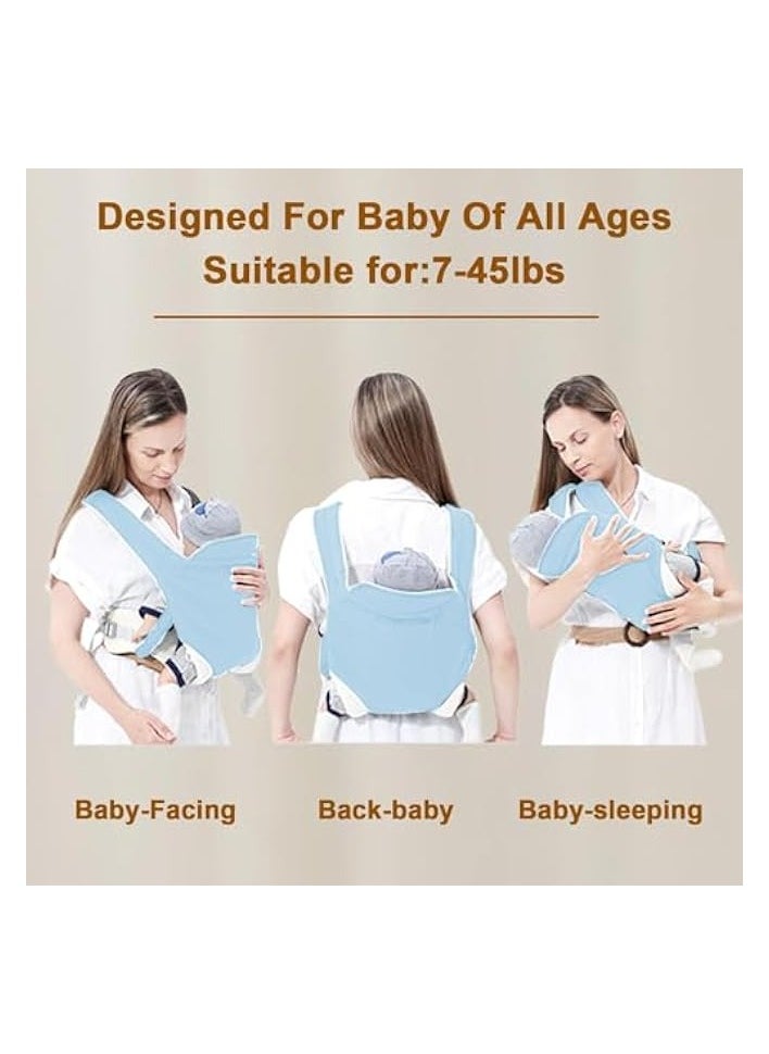 Baby Sling Carrier, Adjustable Breathable Ergonomic Hip Seat for Toddlers and Infants, Suitable for Breastfeeding & On-The-Go (Blue)