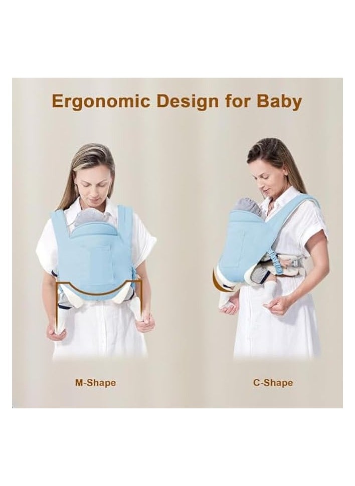Baby Sling Carrier, Adjustable Breathable Ergonomic Hip Seat for Toddlers and Infants, Suitable for Breastfeeding & On-The-Go (Blue)