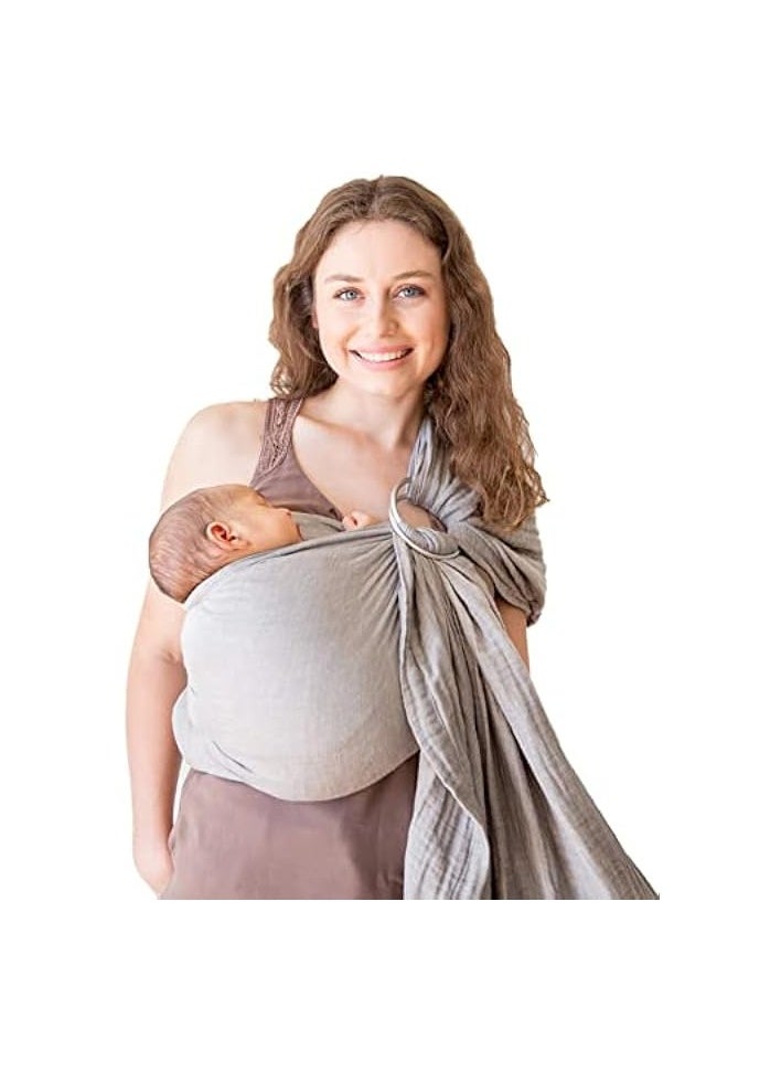 Baby Carrier Wrap and Ring Sling - Cotton Muslin Infant Front and Chest Carrier for Newborns and Toddlers (Grey)