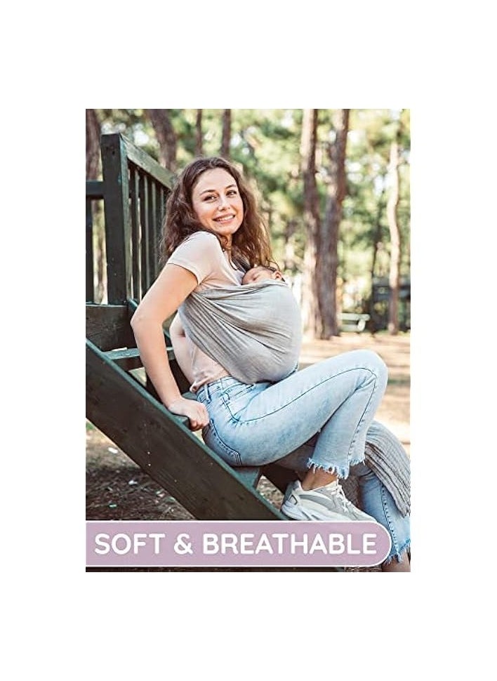 Baby Carrier Wrap and Ring Sling - Cotton Muslin Infant Front and Chest Carrier for Newborns and Toddlers (Grey)