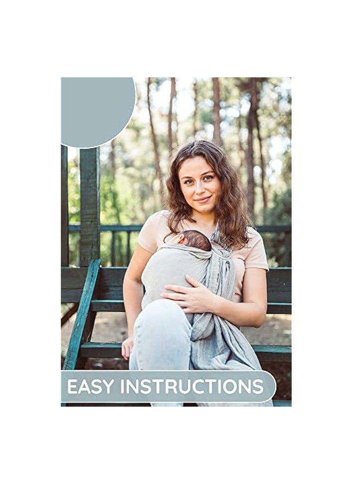 Baby Carrier Wrap and Ring Sling - Cotton Muslin Infant Front and Chest Carrier for Newborns and Toddlers (Grey)