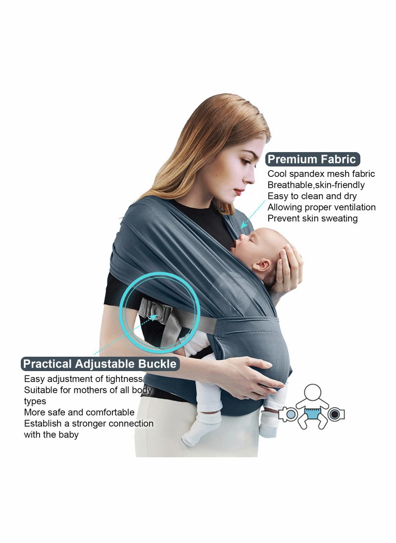 Adjustable Baby Wrap Carrier for Newborns to Toddlers, Stretchy Sling for Infants and Children up to 35 lbs, Ideal for Comfort and Support in New Gray