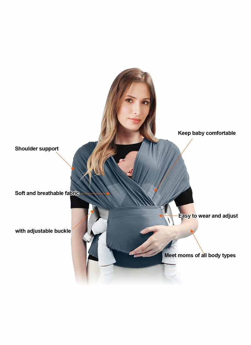 Adjustable Baby Wrap Carrier for Newborns to Toddlers, Stretchy Sling for Infants and Children up to 35 lbs, Ideal for Comfort and Support in New Gray