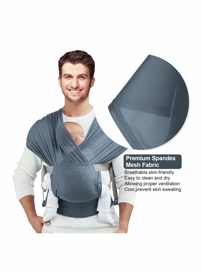 Adjustable Baby Wrap Carrier for Newborns to Toddlers, Stretchy Sling for Infants and Children up to 35 lbs, Ideal for Comfort and Support in New Gray