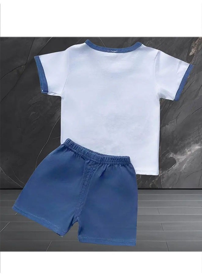 Boys Summer Short sleeve T-shirt two-piece set,Cartoon Engineering Vehicle Excavator Printed Short Sleeve and Shorts,Two Piece set,Boy T-Shirt Set