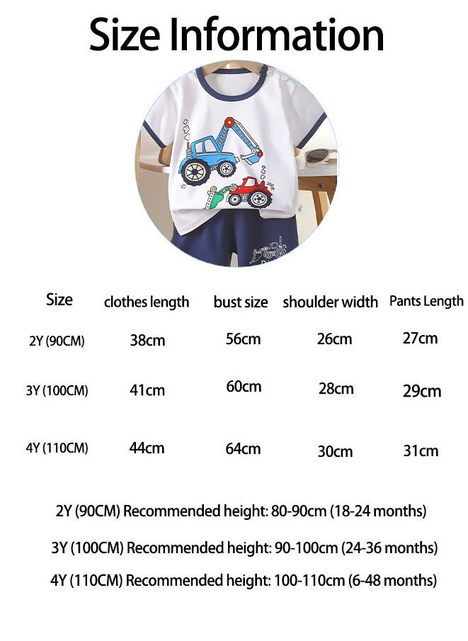 Boys Summer Short sleeve T-shirt two-piece set,Cartoon Engineering Vehicle Excavator Printed Short Sleeve and Shorts,Two Piece set,Boy T-Shirt Set