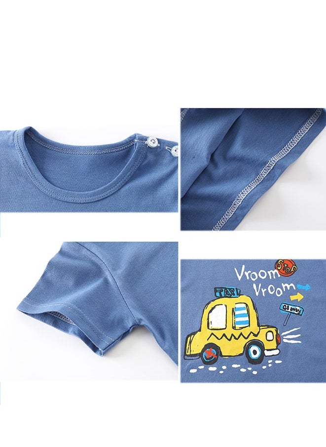 Boys Summer Short sleeve T-shirt two-piece set，Cartoon Car Printed Short Sleeve and Shorts,Two Piece set,Boy T-Shirt Set