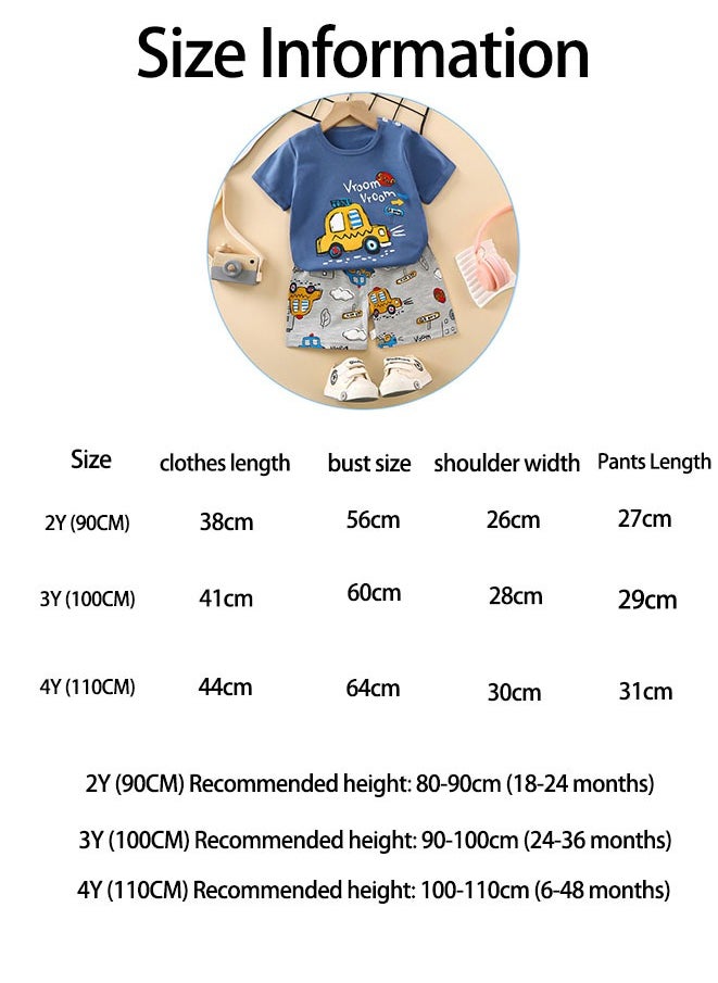 Boys Summer Short sleeve T-shirt two-piece set，Cartoon Car Printed Short Sleeve and Shorts,Two Piece set,Boy T-Shirt Set
