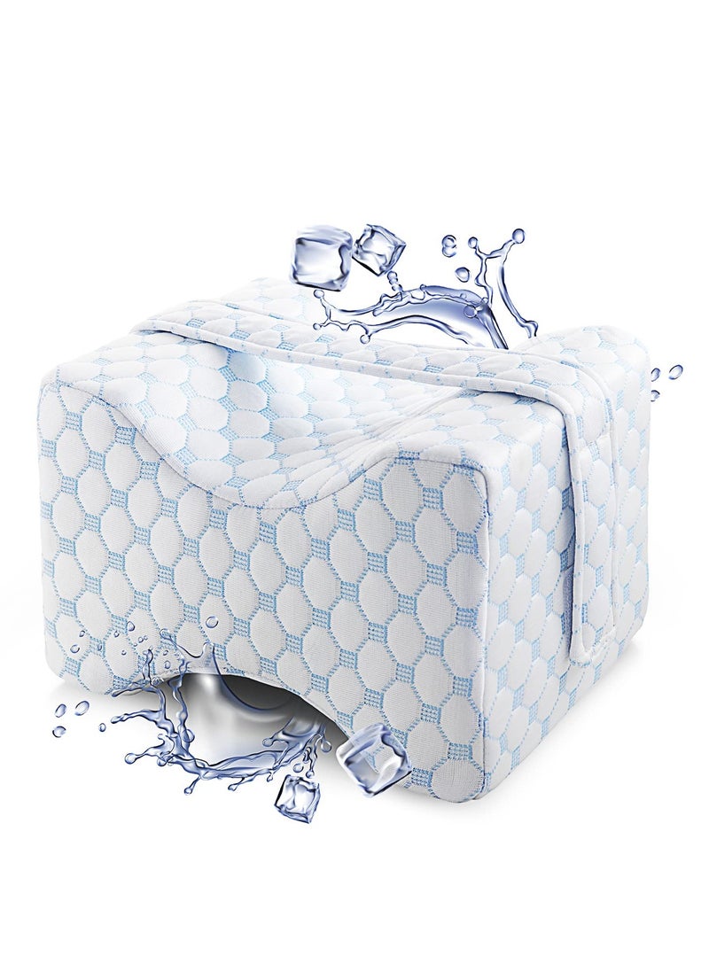 Knee Pillow for Side Sleepers, Knee Pillows for Sleeping, Comfy Pillow Between Legs for Sleeping, Under Leg Knee Cushion with Cooling Cover, Knee Surgery Pillow with Adjustable Strap