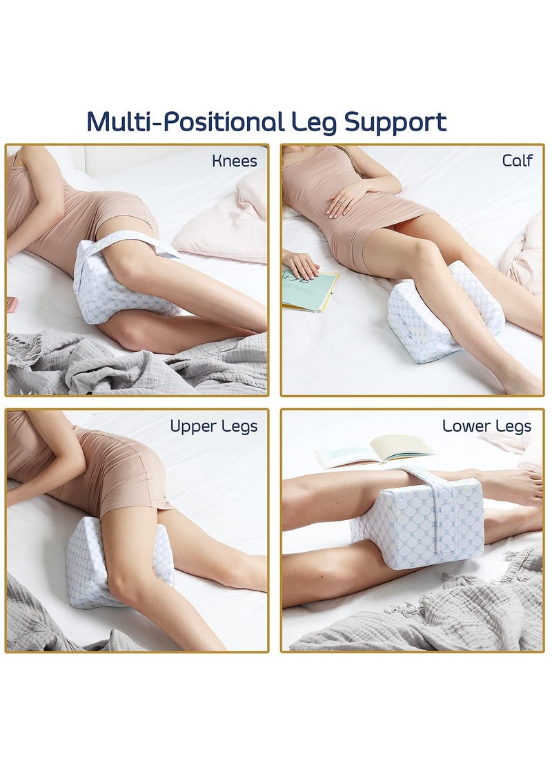 Knee Pillow for Side Sleepers, Knee Pillows for Sleeping, Comfy Pillow Between Legs for Sleeping, Under Leg Knee Cushion with Cooling Cover, Knee Surgery Pillow with Adjustable Strap