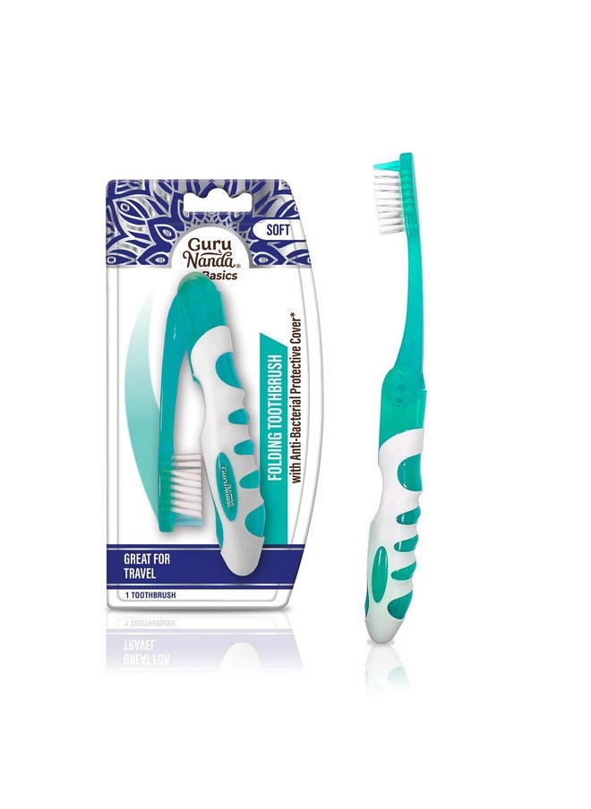 GuruNanda Folding Toothbrush with Built-in Cover, Perfect for Travel, Hiking & Camping, Compact & Portable, On-The-go Toothbrush with Soft Bristles & Ergonomic Handle, for Adults & Kids (1 Count)