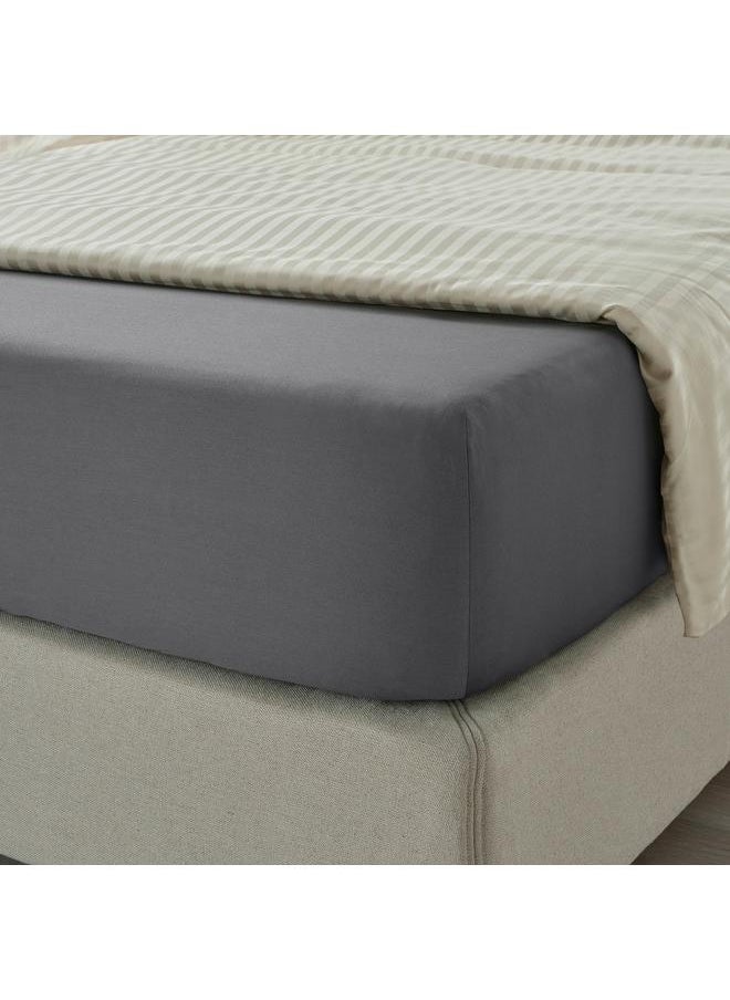 Fitted sheet, dark grey, 90x200 cm