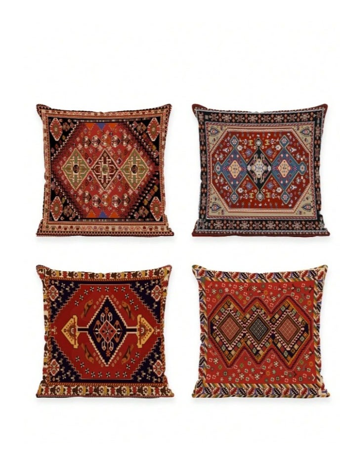 Cushion cover set of 4 pieces, bohemian design, bright and solid colors, size 45 cm x 45 cm, without filling