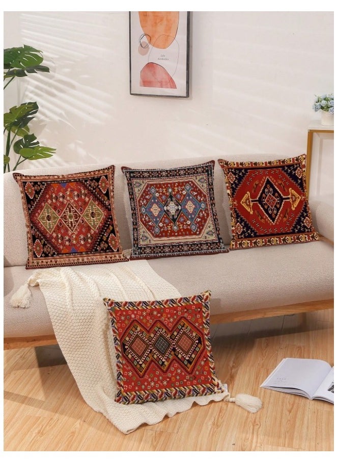 Cushion cover set of 4 pieces, bohemian design, bright and solid colors, size 45 cm x 45 cm, without filling