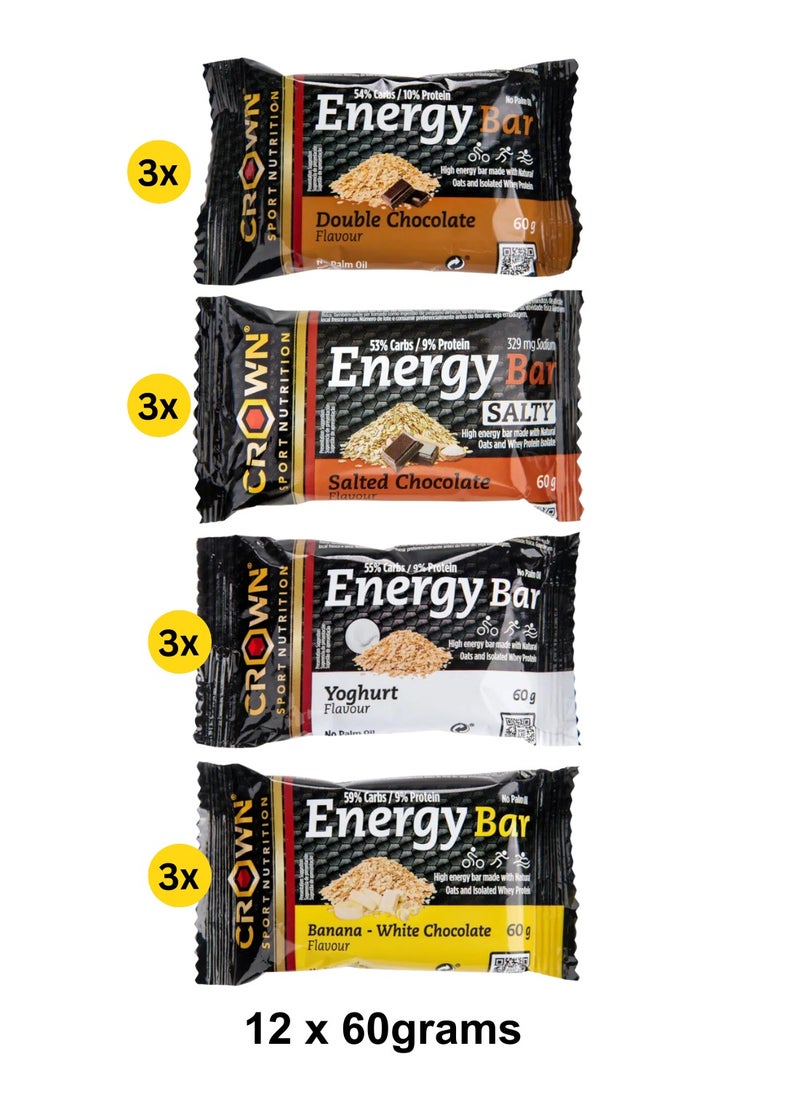CROWN SPORT NUTRITION - Energy Bar Assorted Flavors (12 x 60g)