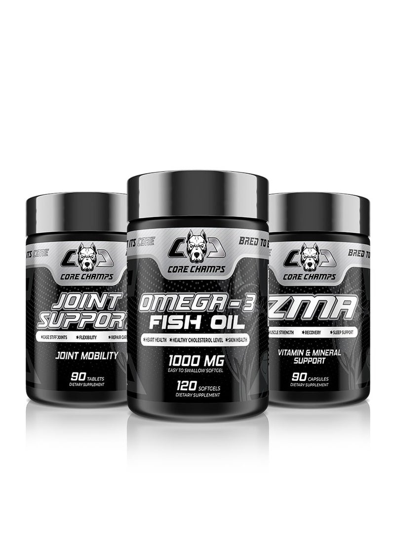 Core Champs Bundle - Omega-3 Fish Oil 1000Mg 120Sgel/60Sv + Joint Support 90Tab/30Sv + ZMA 90Cap/30Sv