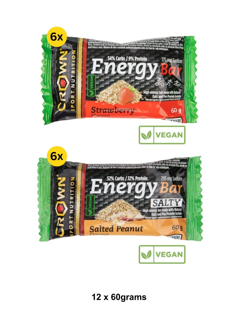 CROWN SPORT NUTRITION - Vegan Energy Bar Assorted Flavor (12 x 60grams)