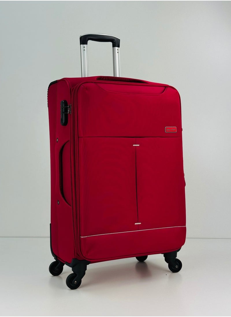 3-Piece Softside Expandable Luggage Set – Lightweight Nylon-Cotton Travel Suitcase with Combination Lock, 360° Rotating Spinner Wheels, Durable Water proof Fabric, Adjustable Telescopic Handle, Large, Medium & Carry-On Trolley Suitcase Bags (20''/24''/28'') – RED