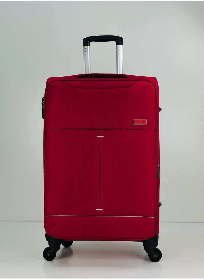 3-Piece Softside Expandable Luggage Set – Lightweight Nylon-Cotton Travel Suitcase with Combination Lock, 360° Rotating Spinner Wheels, Durable Water proof Fabric, Adjustable Telescopic Handle, Large, Medium & Carry-On Trolley Suitcase Bags (20''/24''/28'') – RED