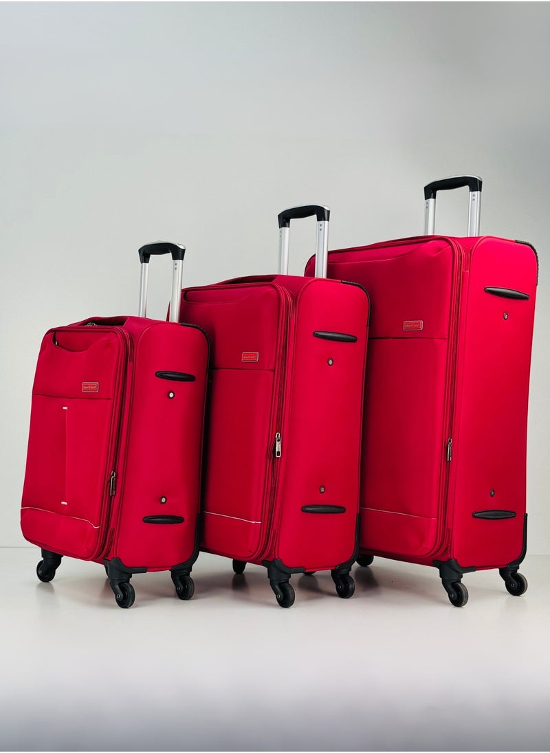 3-Piece Softside Expandable Luggage Set – Lightweight Nylon-Cotton Travel Suitcase with Combination Lock, 360° Rotating Spinner Wheels, Durable Water proof Fabric, Adjustable Telescopic Handle, Large, Medium & Carry-On Trolley Suitcase Bags (20''/24''/28'') – RED