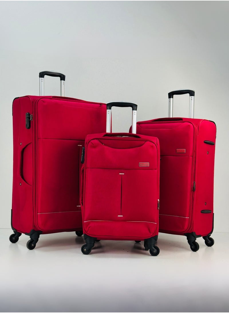 3-Piece Softside Expandable Luggage Set – Lightweight Nylon-Cotton Travel Suitcase with Combination Lock, 360° Rotating Spinner Wheels, Durable Water proof Fabric, Adjustable Telescopic Handle, Large, Medium & Carry-On Trolley Suitcase Bags (20''/24''/28'') – RED