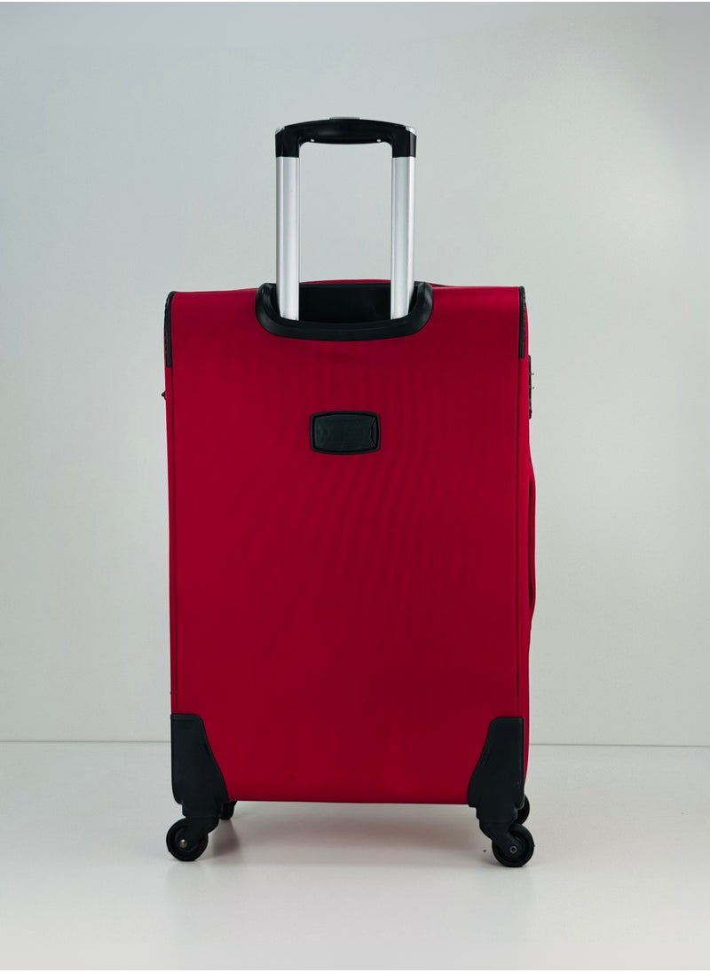 3-Piece Softside Expandable Luggage Set – Lightweight Nylon-Cotton Travel Suitcase with Combination Lock, 360° Rotating Spinner Wheels, Durable Water proof Fabric, Adjustable Telescopic Handle, Large, Medium & Carry-On Trolley Suitcase Bags (20''/24''/28'') – RED