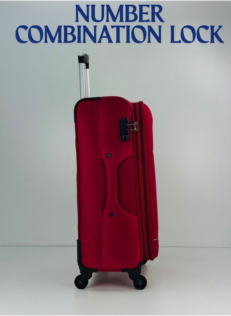 3-Piece Softside Expandable Luggage Set – Lightweight Nylon-Cotton Travel Suitcase with Combination Lock, 360° Rotating Spinner Wheels, Durable Water proof Fabric, Adjustable Telescopic Handle, Large, Medium & Carry-On Trolley Suitcase Bags (20''/24''/28'') – RED
