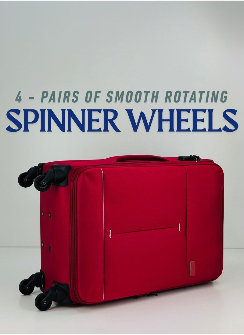 3-Piece Softside Expandable Luggage Set – Lightweight Nylon-Cotton Travel Suitcase with Combination Lock, 360° Rotating Spinner Wheels, Durable Water proof Fabric, Adjustable Telescopic Handle, Large, Medium & Carry-On Trolley Suitcase Bags (20''/24''/28'') – RED