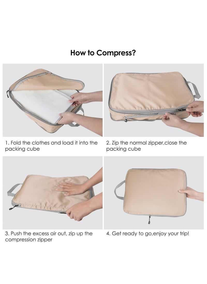 5 Set Compression Packing Cubes for Travel, Travel Packing Cubes Suitcases Organizer with 4 Luggage Cards, Expandable Storage Packing Organizers, Travel Accessories for Suitcase Organizer Bags Set
