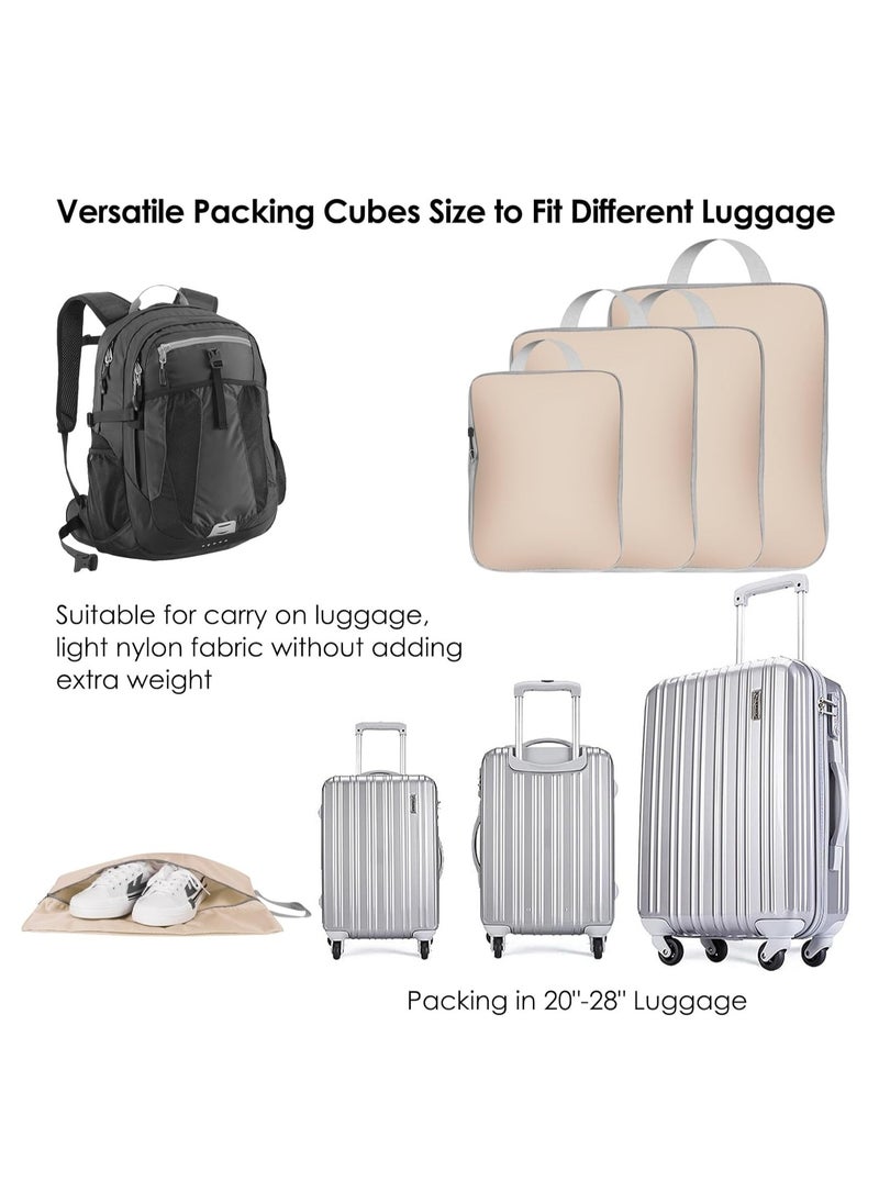 5 Set Compression Packing Cubes for Travel, Travel Packing Cubes Suitcases Organizer with 4 Luggage Cards, Expandable Storage Packing Organizers, Travel Accessories for Suitcase Organizer Bags Set