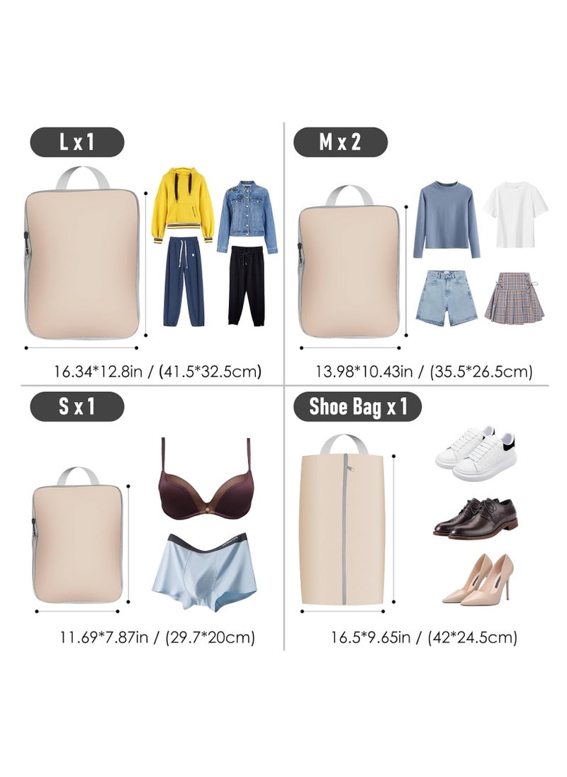 5 Set Compression Packing Cubes for Travel, Travel Packing Cubes Suitcases Organizer with 4 Luggage Cards, Expandable Storage Packing Organizers, Travel Accessories for Suitcase Organizer Bags Set