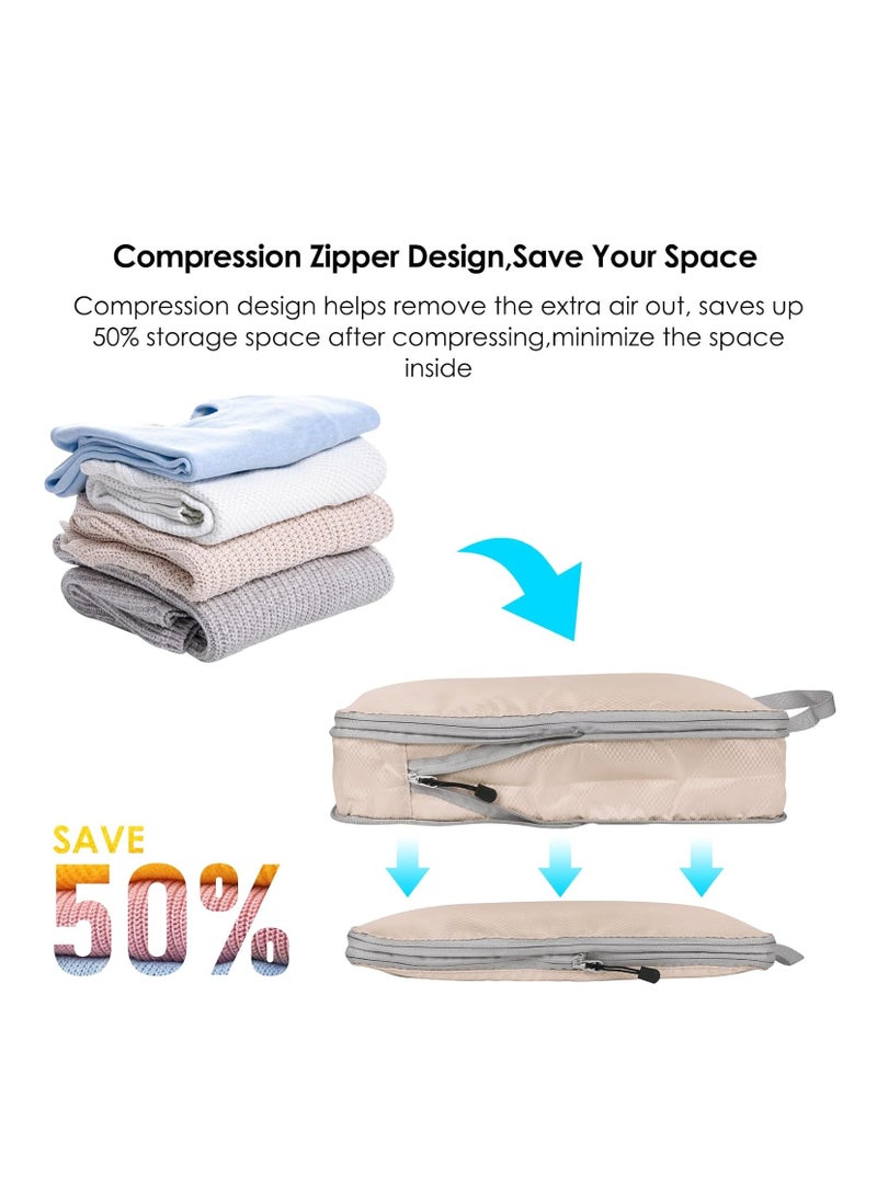 5 Set Compression Packing Cubes for Travel, Travel Packing Cubes Suitcases Organizer with 4 Luggage Cards, Expandable Storage Packing Organizers, Travel Accessories for Suitcase Organizer Bags Set