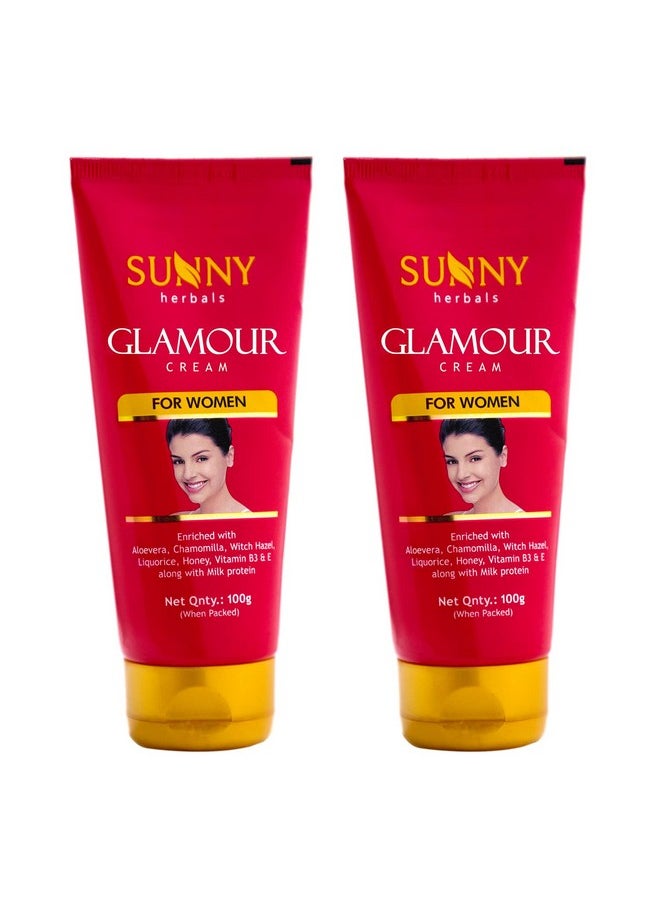 Glamour Cream Enriched With Aloe Vera, Chamomilla, Vitamin B3 & E To Moisturize & Lighten Skin Tone |Restores Damaged Skin Cells For Women 100 Gm (Pack Of 2)