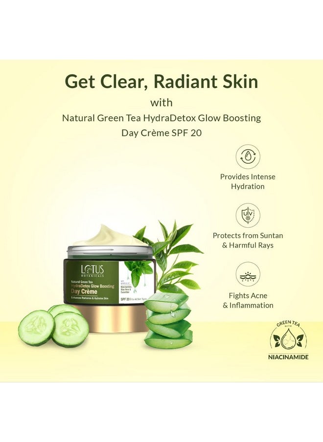 Natural Green Tea Hydradetox Glow Boosting Day Cream Spf 20 With Niacinamide | Boosts Glow And Enhances Skin Radiance | Hydrates Skin | Protects From Sun | Prevents Acne And Pimples | Preservative Free | For All Skin Types | 50G