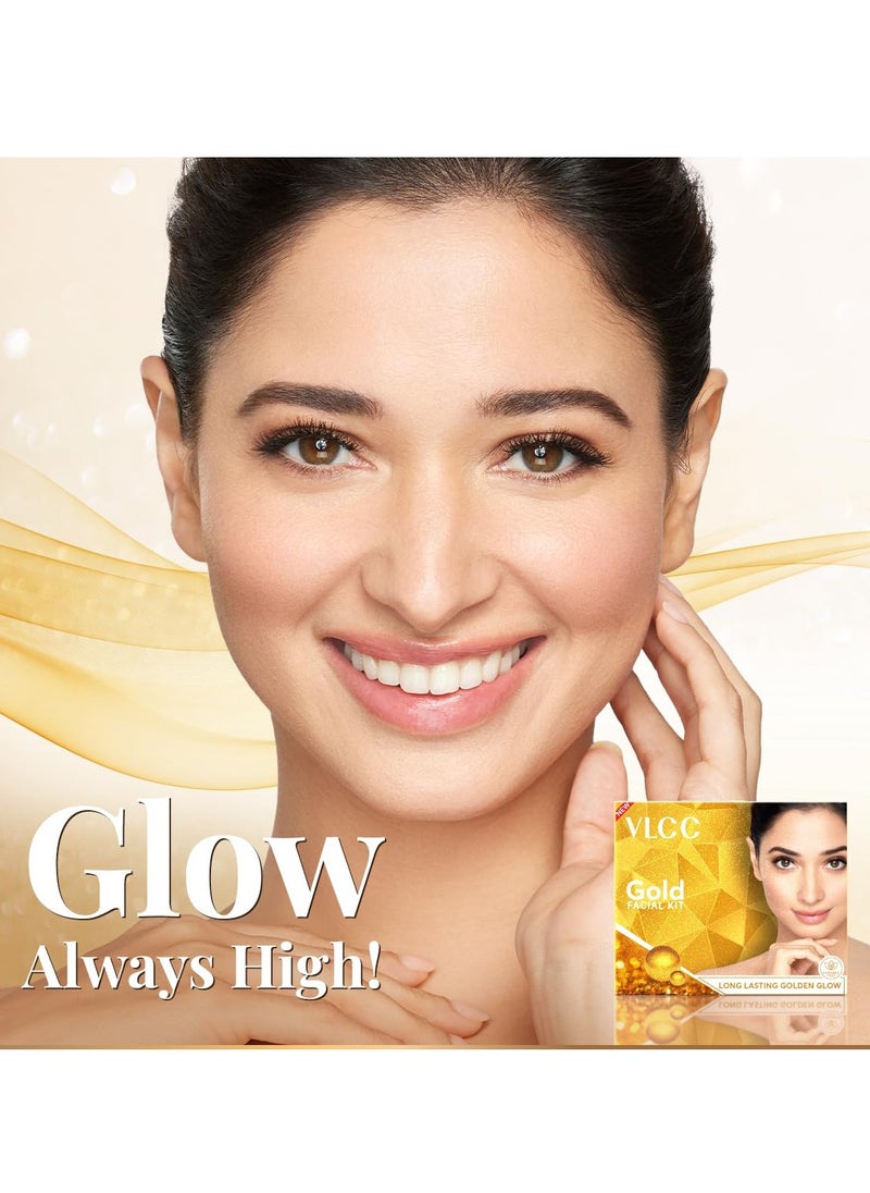 VLCC Gold Facial Kit, Bright & Glowing Skin - 60g X 2 (Pack of 2) | Pamper your Skin for a Luminous Glow | Parlour Glow with 24K Gold Bhasma, Rose Extracts, Turmeric & Aloe Vera.