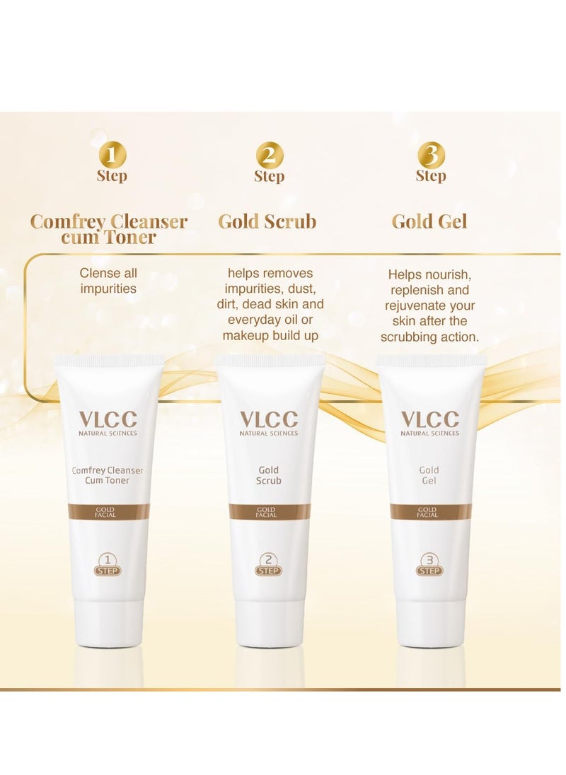 VLCC Gold Facial Kit, Bright & Glowing Skin - 60g X 2 (Pack of 2) | Pamper your Skin for a Luminous Glow | Parlour Glow with 24K Gold Bhasma, Rose Extracts, Turmeric & Aloe Vera.