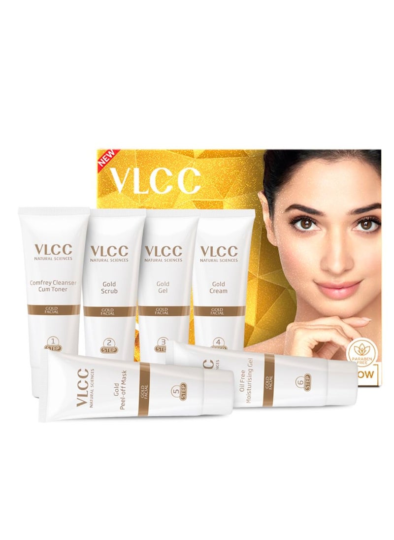 VLCC Gold Facial Kit, Bright & Glowing Skin - 60g X 2 (Pack of 2) | Pamper your Skin for a Luminous Glow | Parlour Glow with 24K Gold Bhasma, Rose Extracts, Turmeric & Aloe Vera.