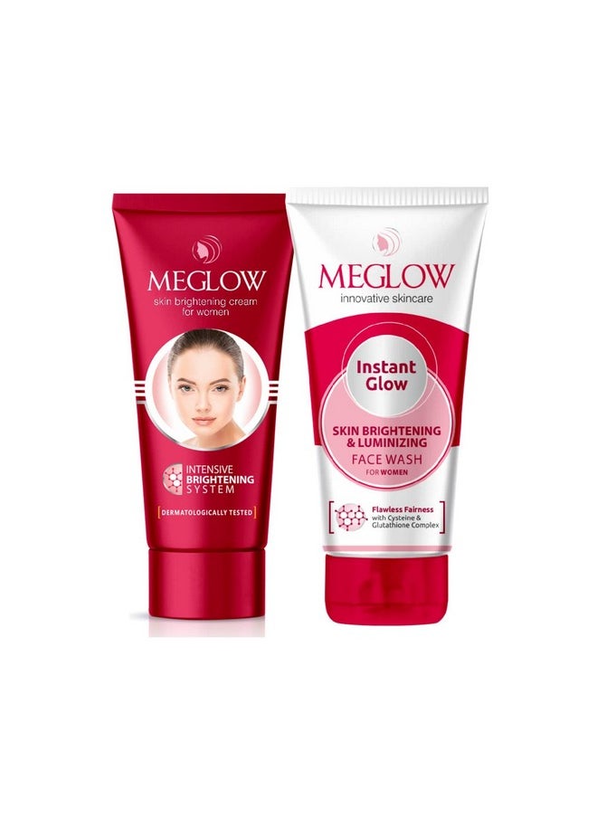 Women Fairness Combo Pack Of 2- Fairness Cream (50G) With Aloevera Extract & Vitamin E |Instant Glow Facewash 70G With Skin Brightening And Luminizing |Paraben Free Formula