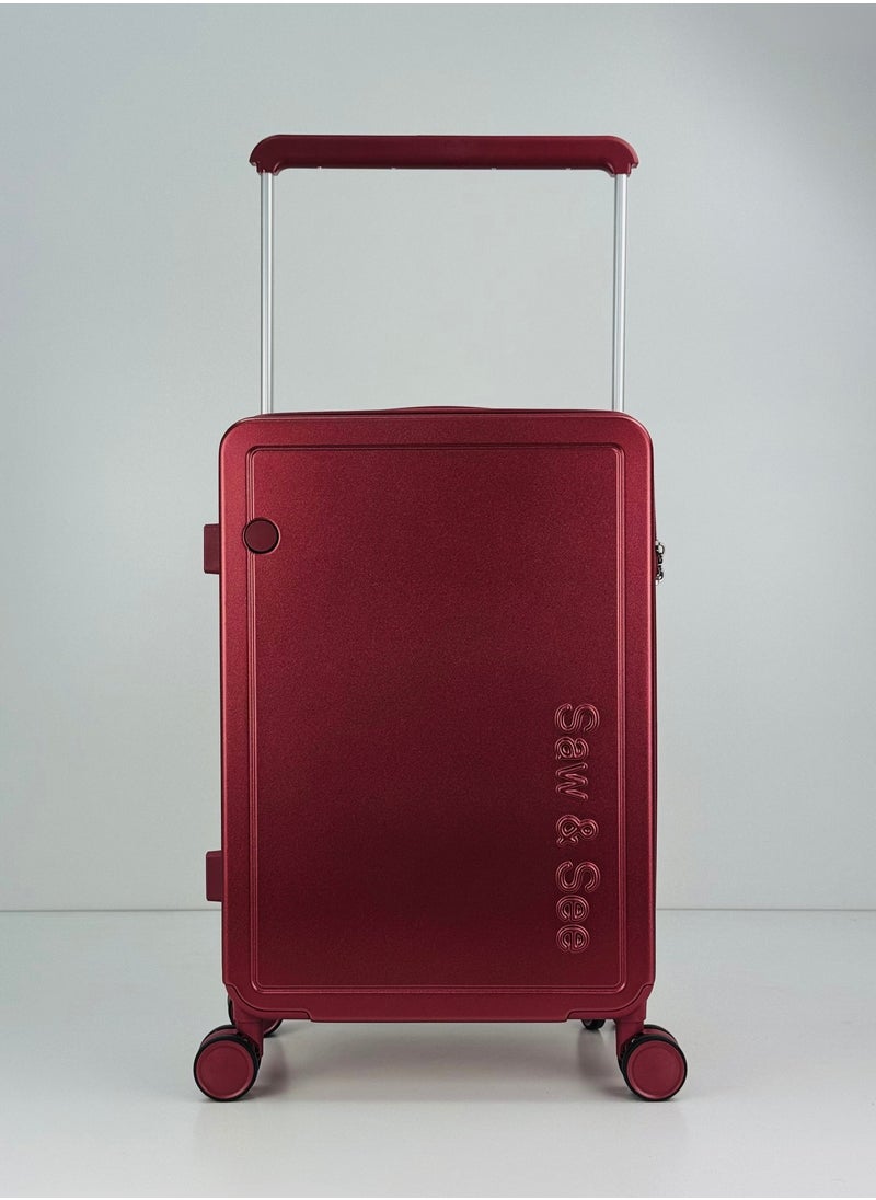 Carry On Luggage Wide Handle Luxury Design Rolling Travel Suitcase, TSA Approved combination Lock, PC Hardside with Cup Holder and 4 Double Spinner Wheels, 20 inch - DARK RED
