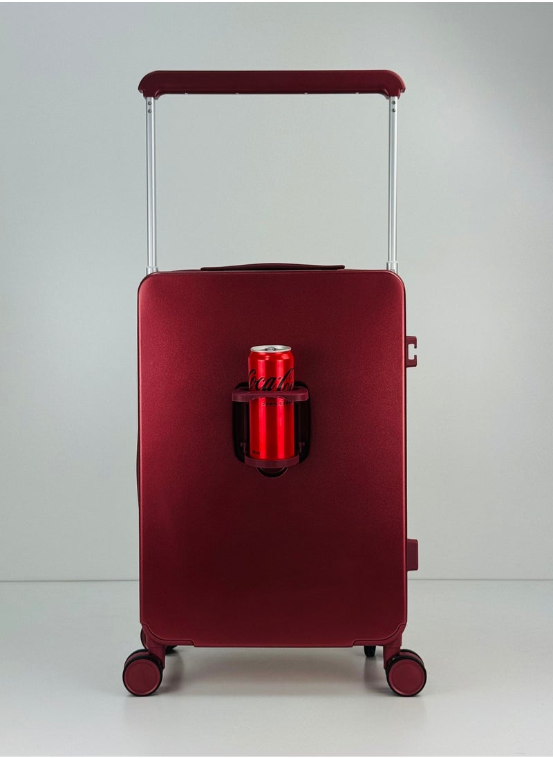 Carry On Luggage Wide Handle Luxury Design Rolling Travel Suitcase, TSA Approved combination Lock, PC Hardside with Cup Holder and 4 Double Spinner Wheels, 20 inch - DARK RED